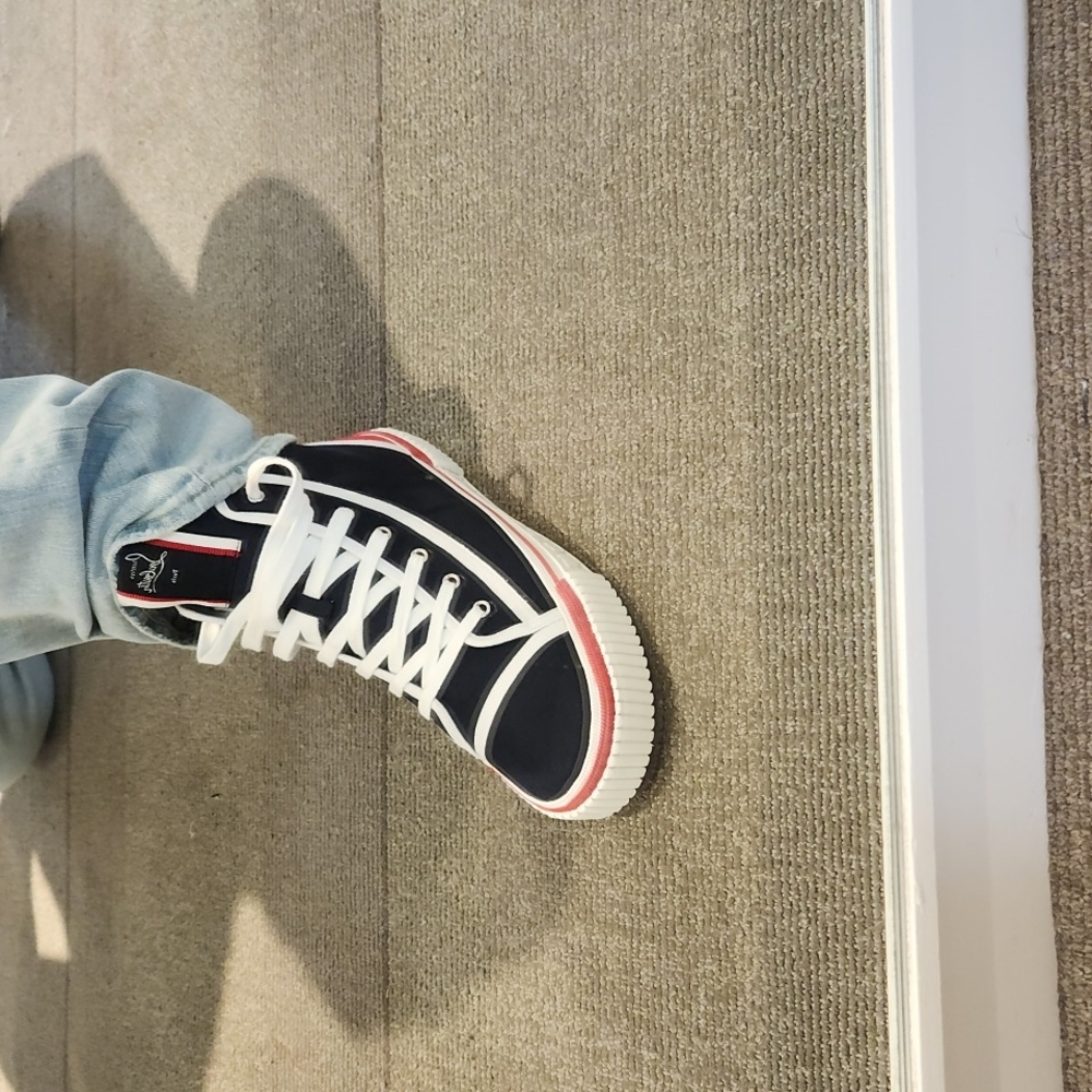 Christian Louboutin Blue and Red High-Top Sneakers - Picture 4 of 8